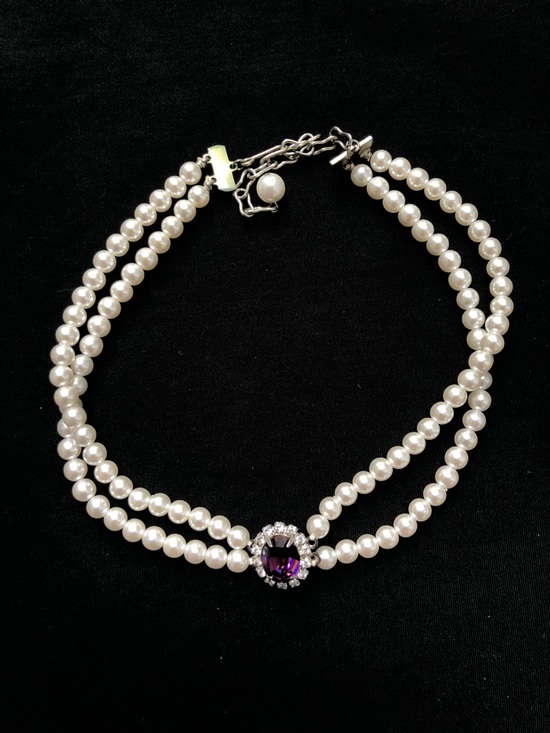 Vintage Jewelry - Vintage Pearl and Purple Glass Choker